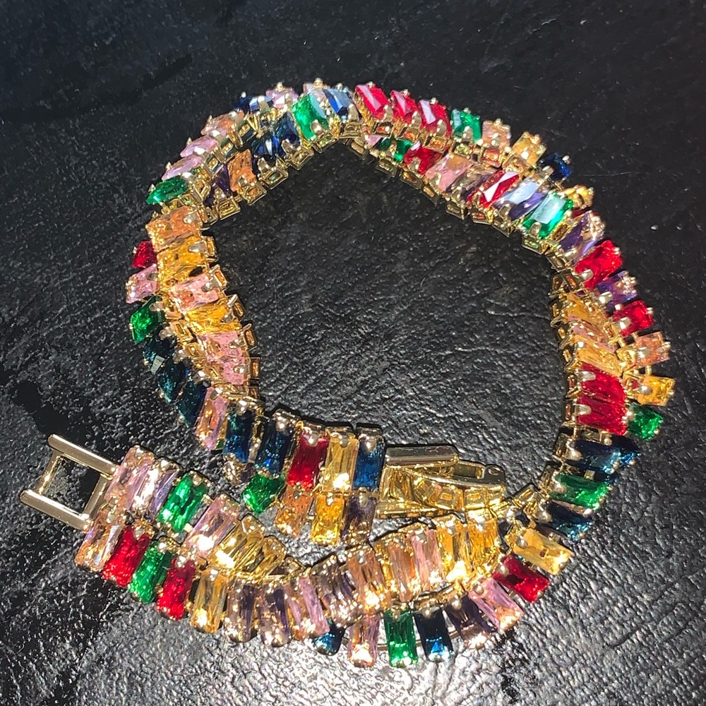 Multicolor Crystal Bracelet gold tone fancy apt for parties size6.5”